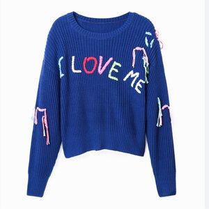 Desigual Multicolor I LOVE ME Lettered Blue Sweater